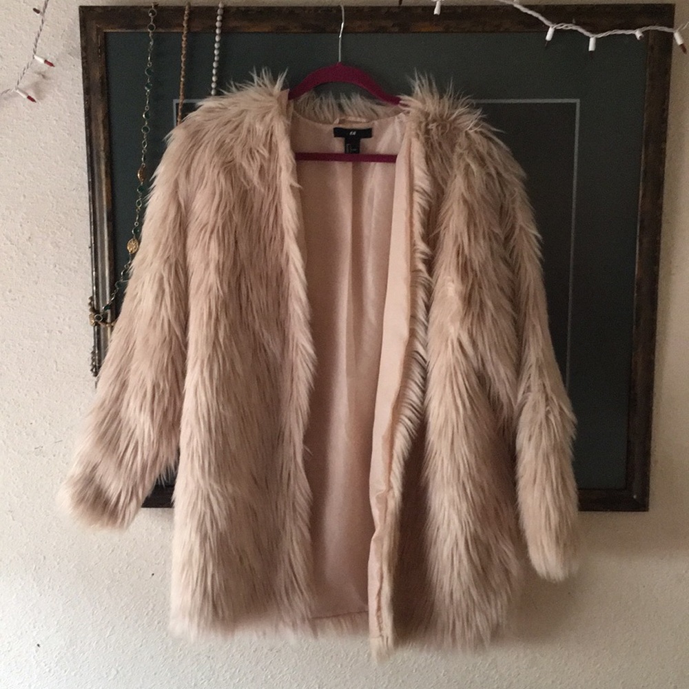 H&M Faux Fur Coat in Light Beige